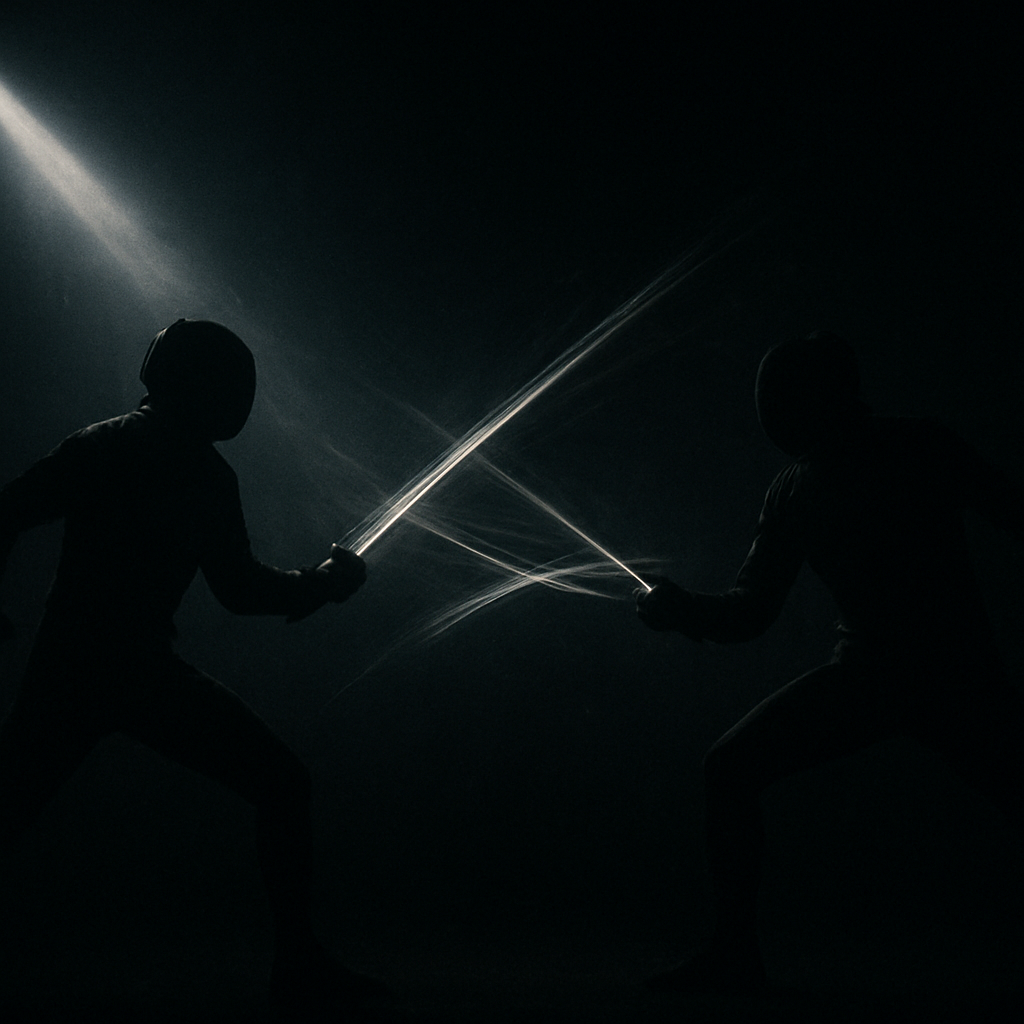 Dos esgrimistas en duelo, imagen cinemática